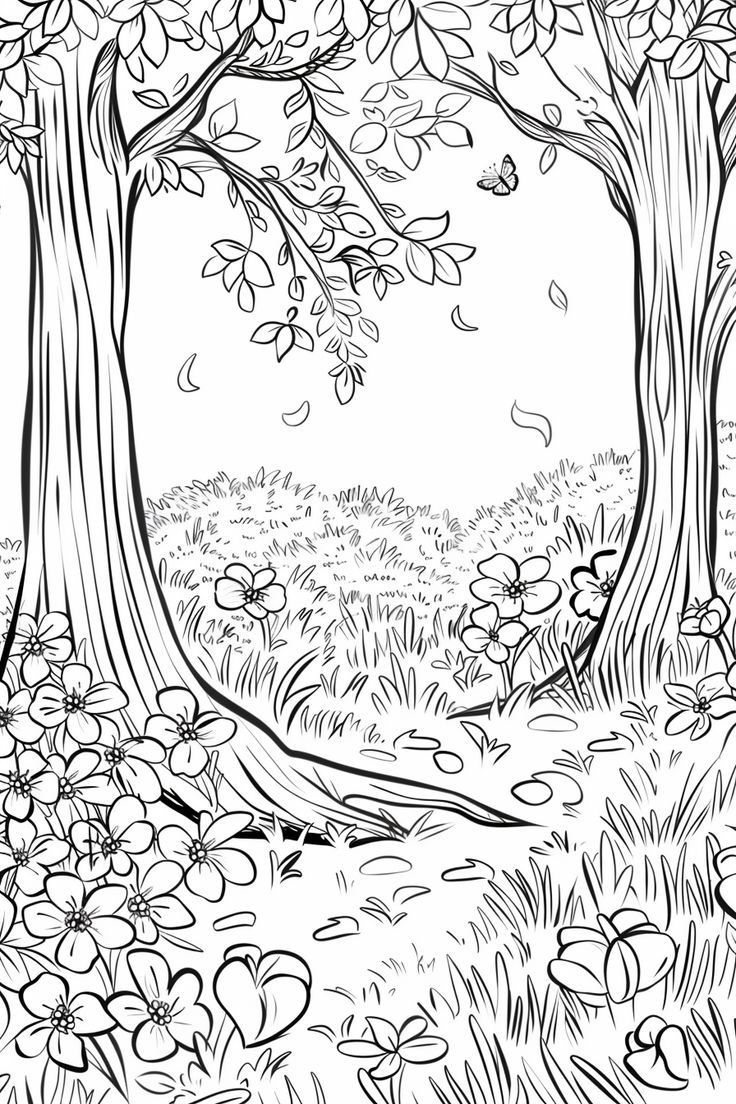 Spring Forest Coloring Page Free Printable