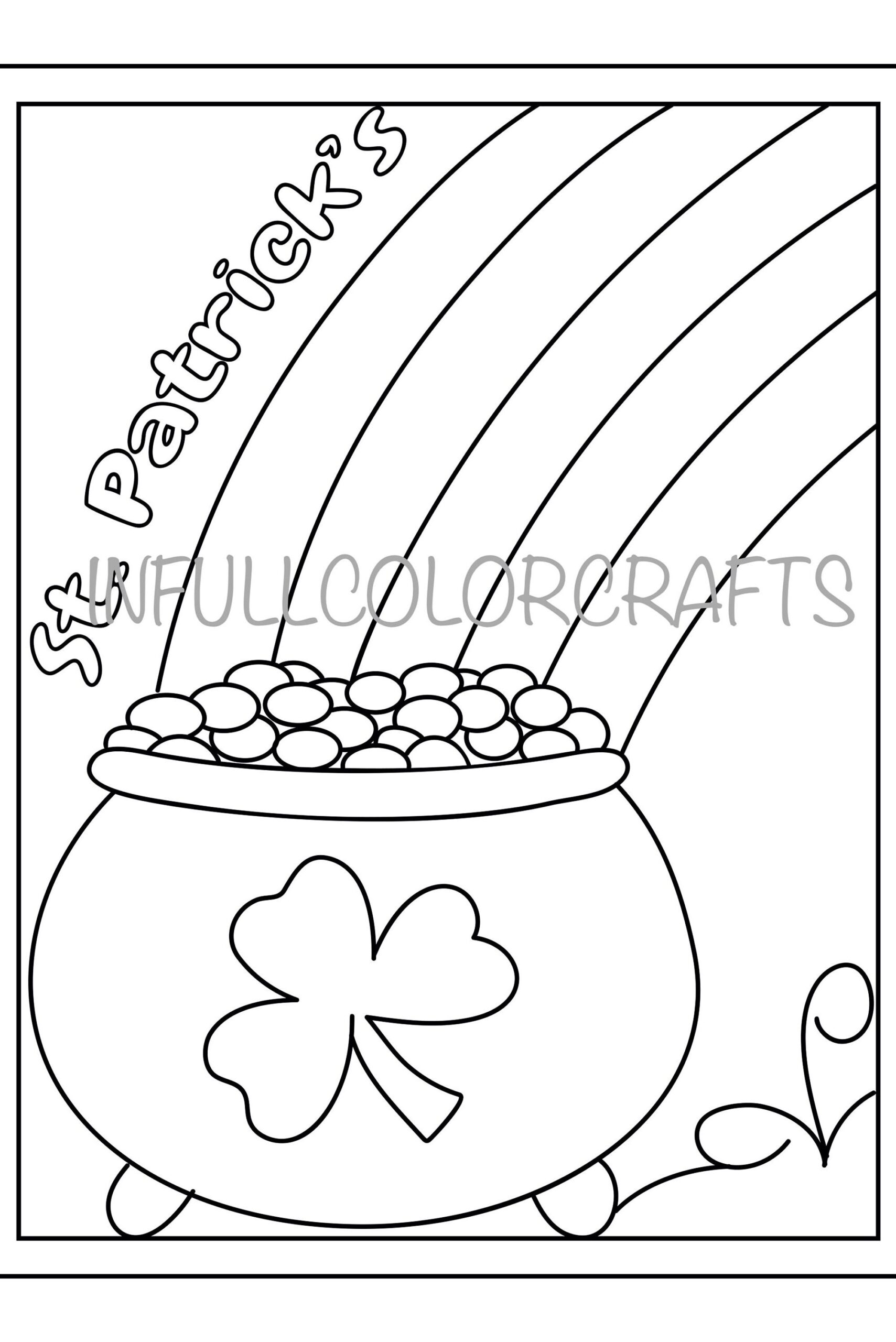 St Patrick s Day Pot Of Gold And Rainbow Coloring Page Etsy