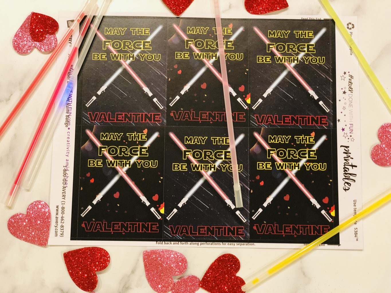 Star Wars Glowstick Valentine Printable NeverDoneWithFun