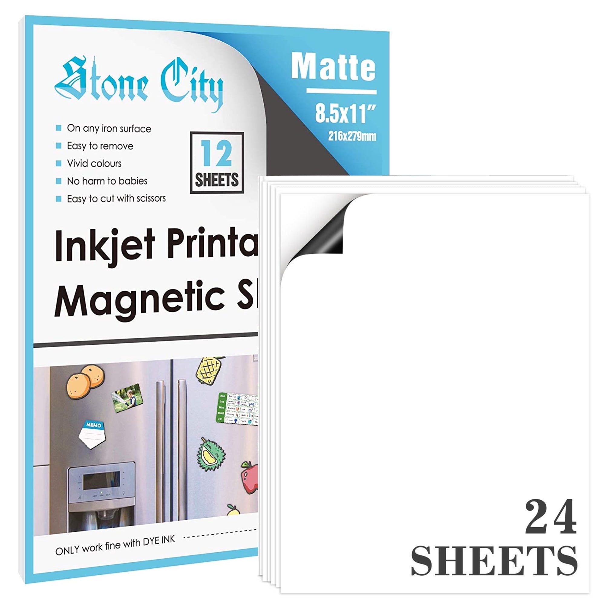 Stone City 24 PK Printable Magnetic Sheets 8 5x11 Matte White Inkjet Laser Printer Cricut Compatible Bulk Walmart Business Supplies