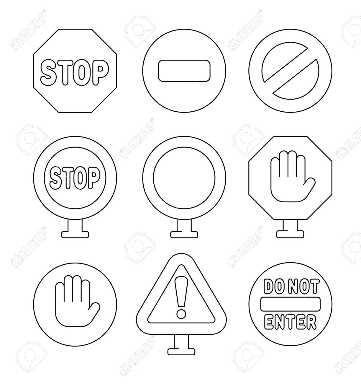 Stop Sign Block Prohibited Coloring Page Road Traffic Regulatory Warning Vector Drawing Collection Of Design Elements Royalty Free SVG Cliparts Vectors And Stock Illustration Image 217781113 