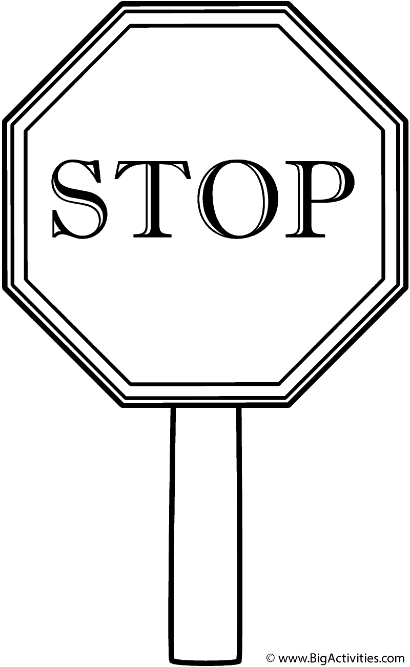 Stop Sign With Thick Border On Post Coloring Page Safety 
