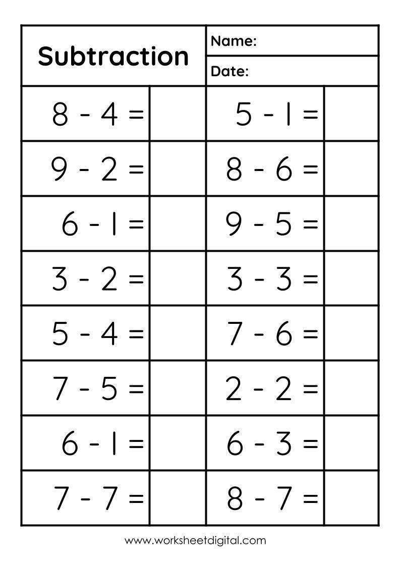 Subtraction Single Digit Worksheet Digital 1 Teacher Made Resources