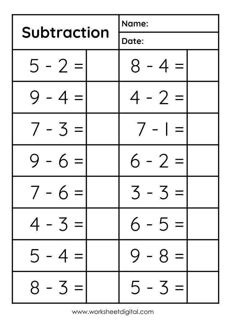 Subtraction Single Digit Worksheet Digital 1 Teacher Made Resources