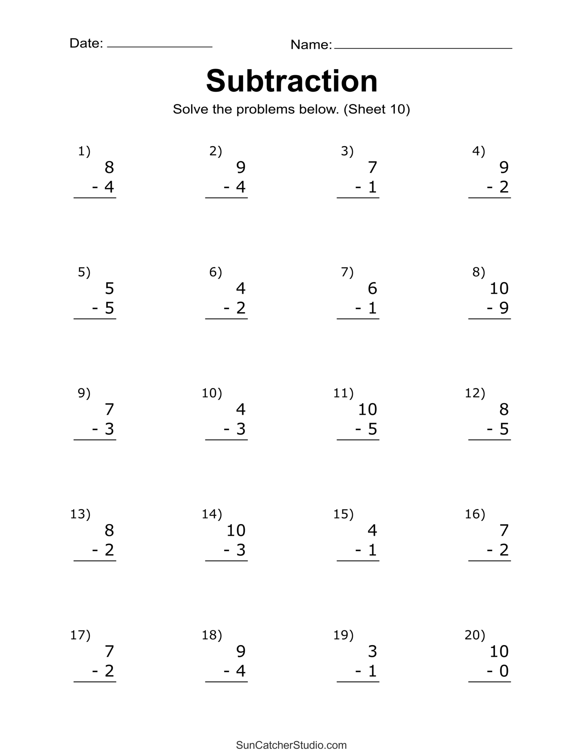 Subtraction Worksheets Free Printable Math Drills Free Printables Lettering SVG Files Tools Apps