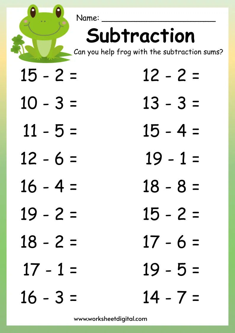 one digit subtraction worksheets