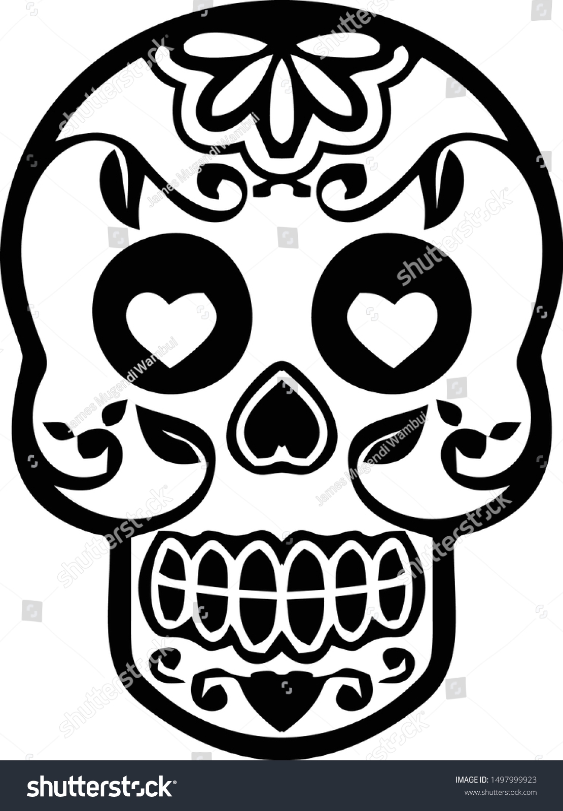 Sugar Skull Black White Vector Silhouette Stock Vector Royalty Free 1497999923 Shutterstock