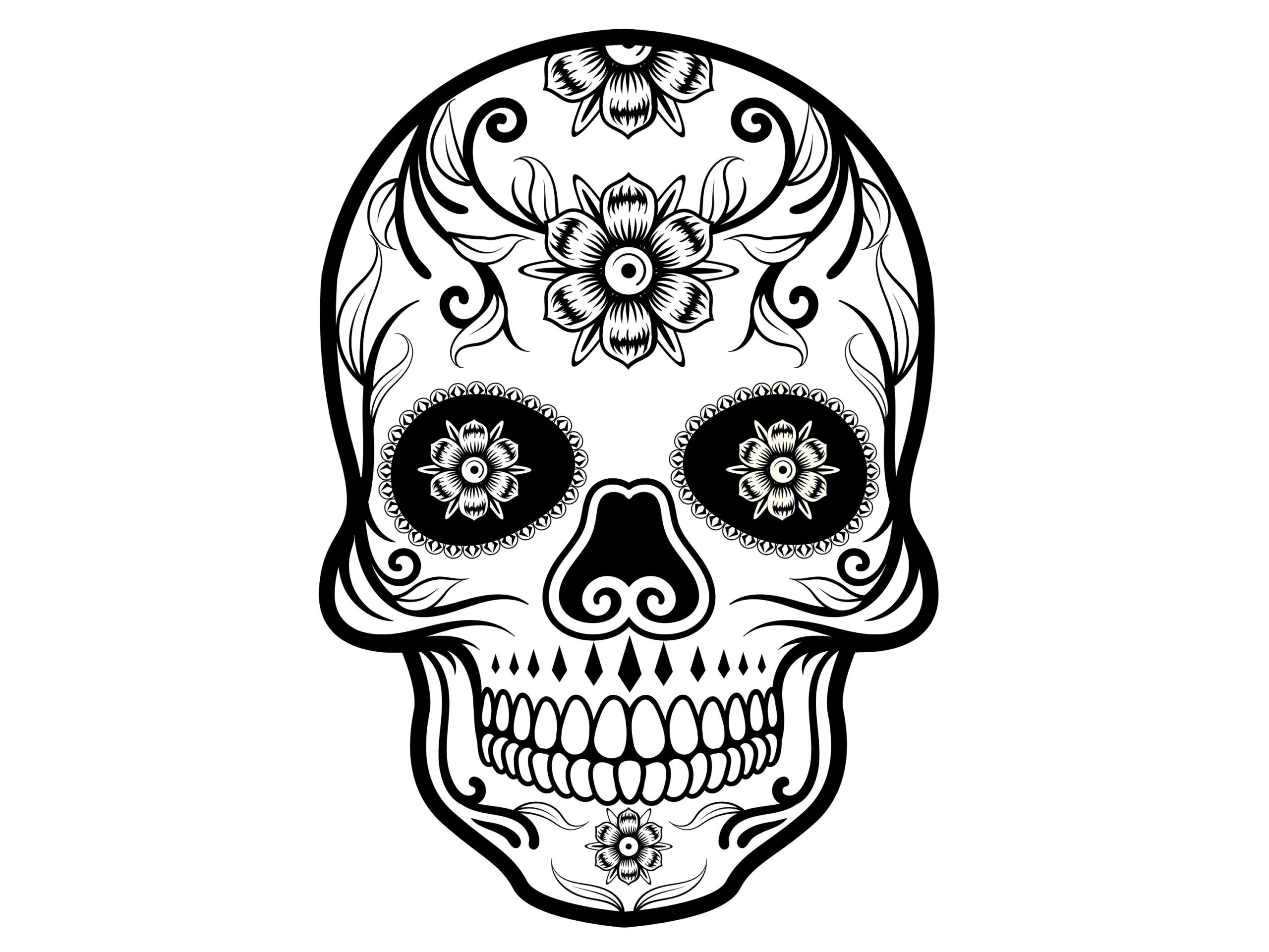 Sugar Skull Line Art Black And White Silhouette SVG PNG EPS Digital Download Etsy