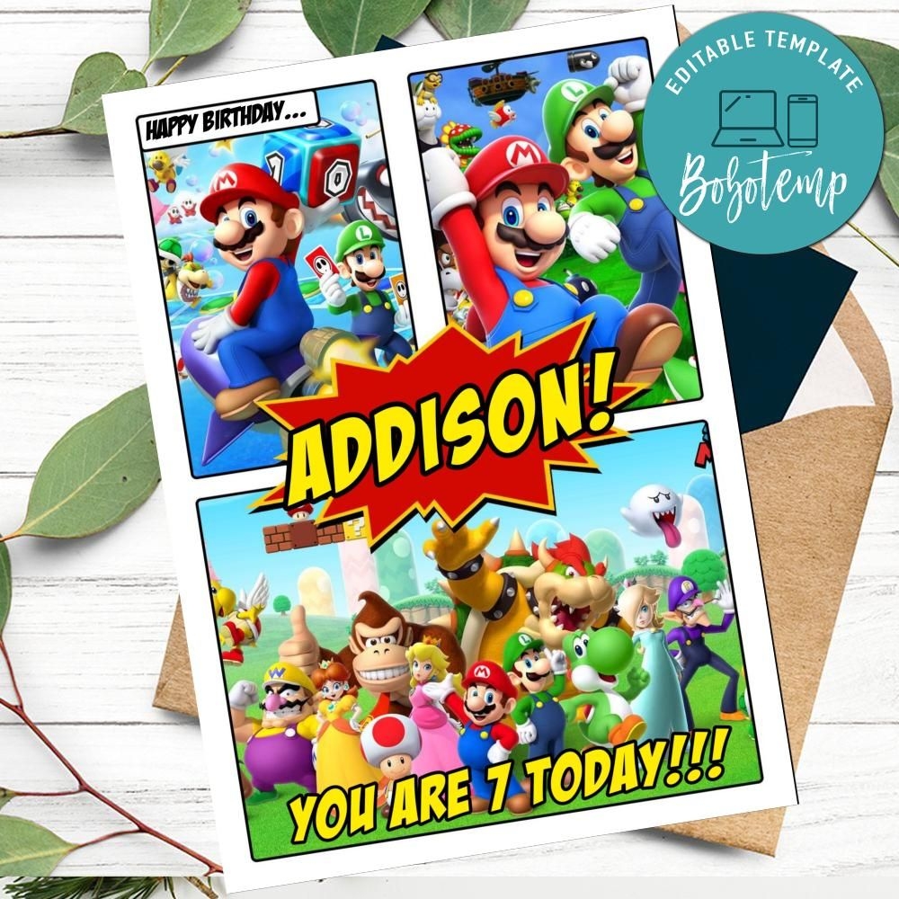 Super Mario Birthday Card For Your Kids To Print At Home DIY Bobotemp