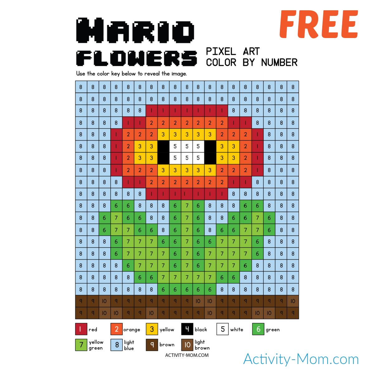 Super Mario Color By Number Free Pixel Art Printable The Activity Mom