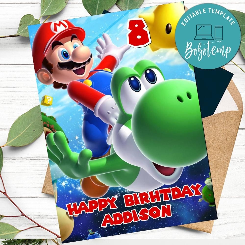 Super Mario Happy Birthday Card To Print At Home Instant Download Bobotemp