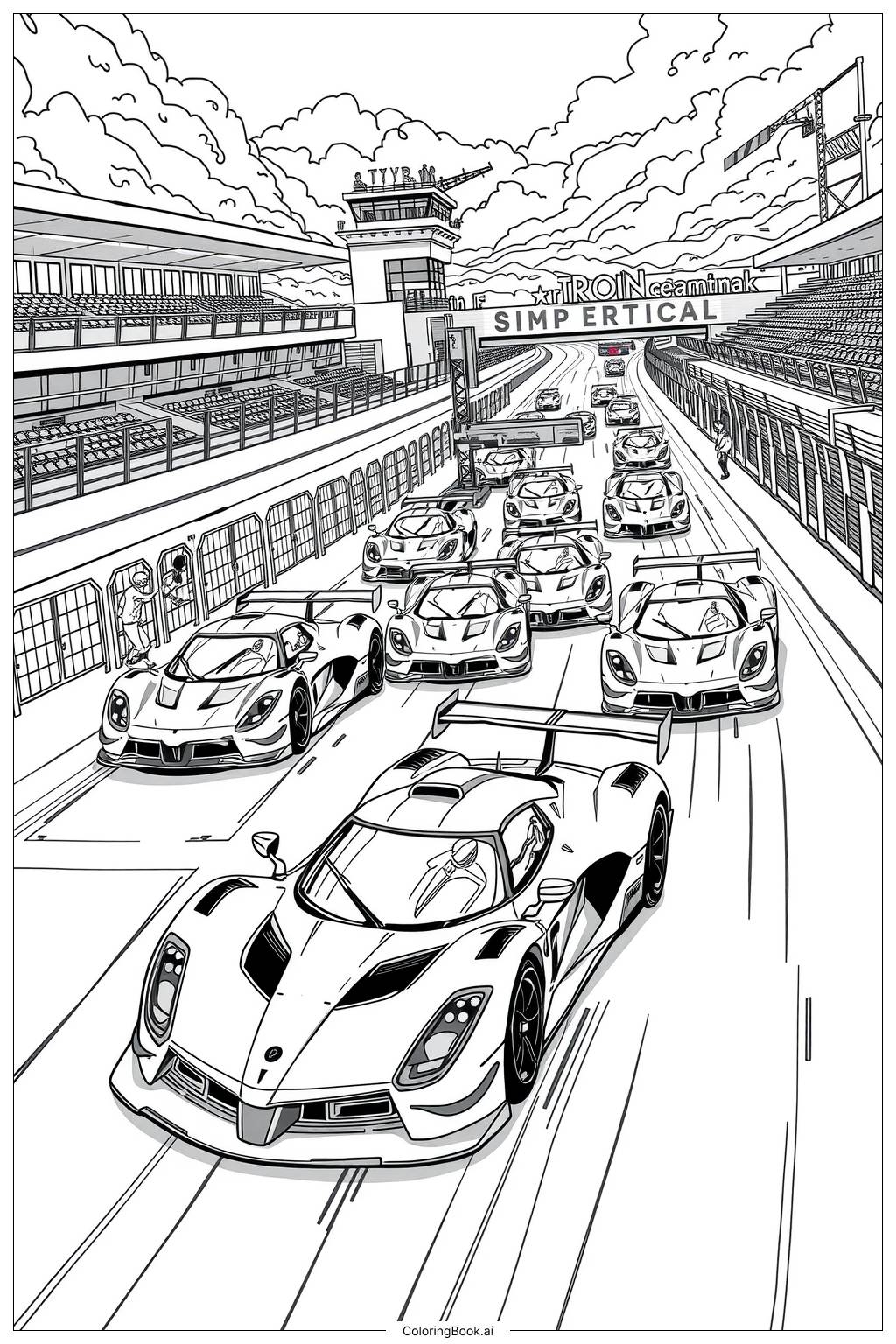 Supercar Ultimate Race Competition Coloring Page Free PDF PNG Printable 