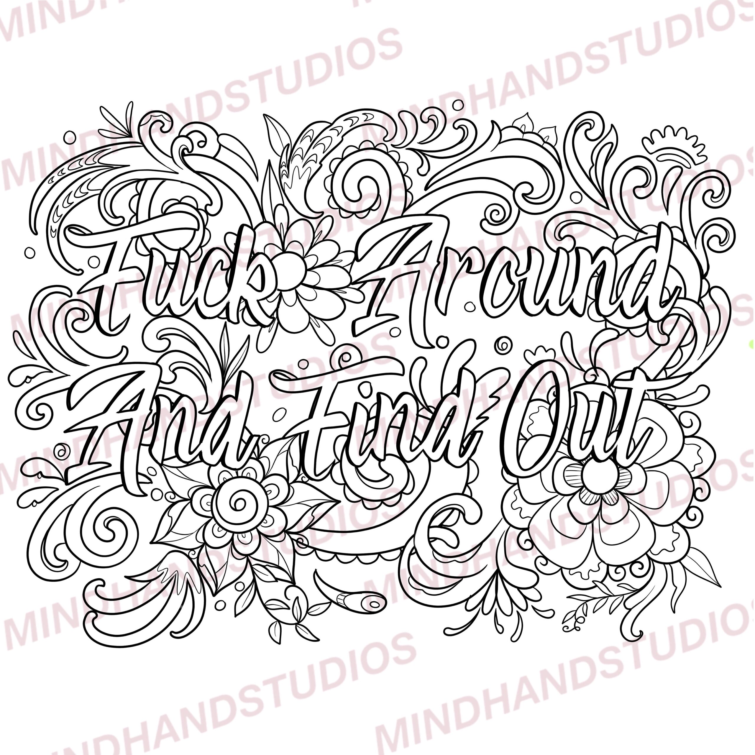 Swear Word Coloring Pages Adult Humor Floral Designs 5 Page Set PDF Etsy