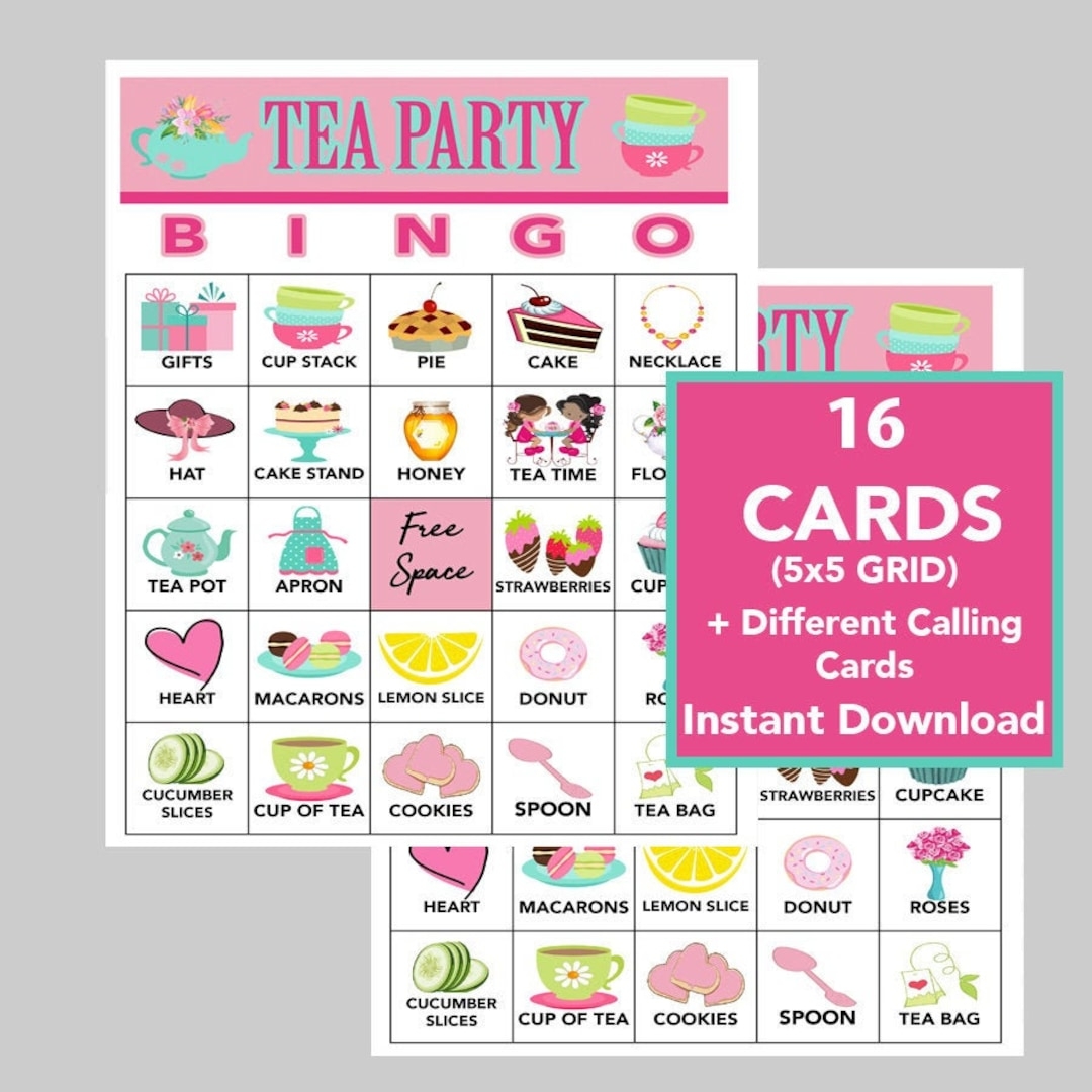 Tea Party Bingo Tea Party Games Birthday Party Digital Download Girls Birthday Tea Printable Games Calling Cards 16 Different Cards Etsy