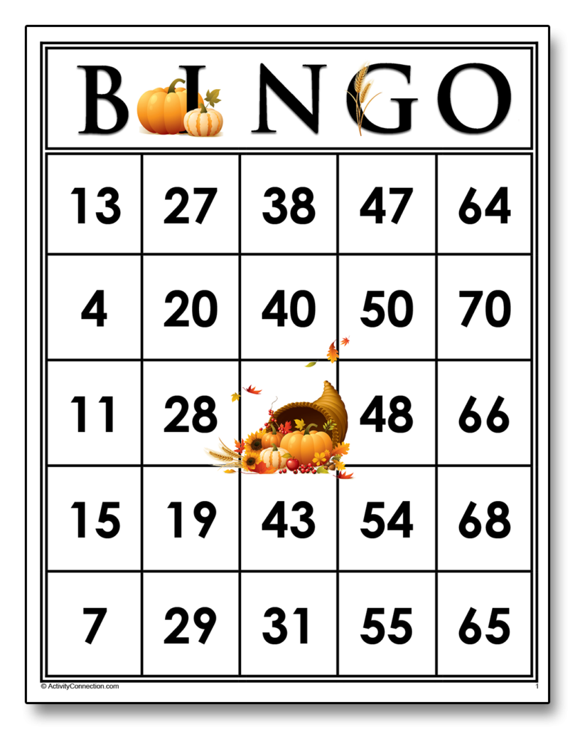 Thanksgiving Bingo Cards Printable Activity Connection