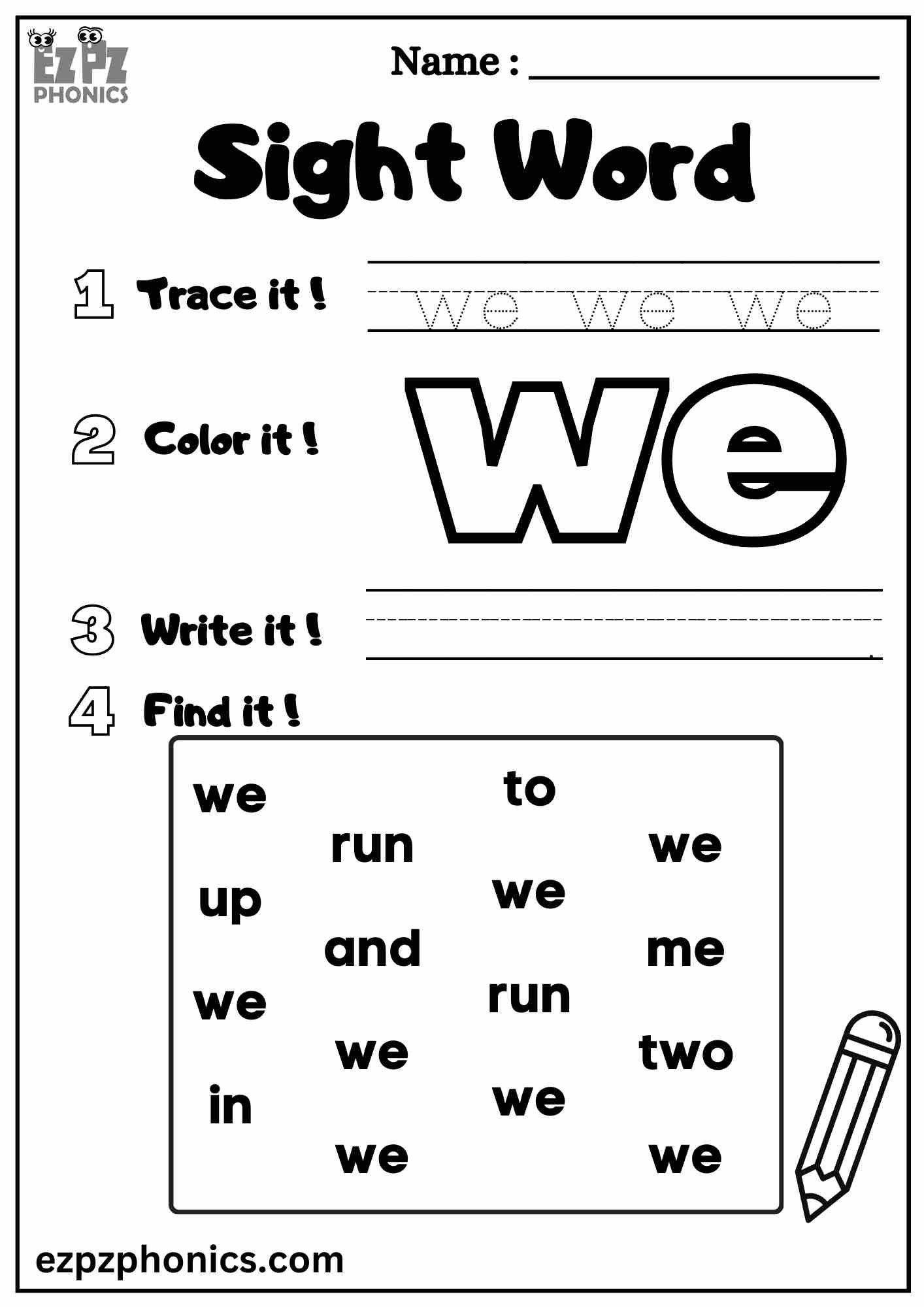 kindergarten sight word worksheet