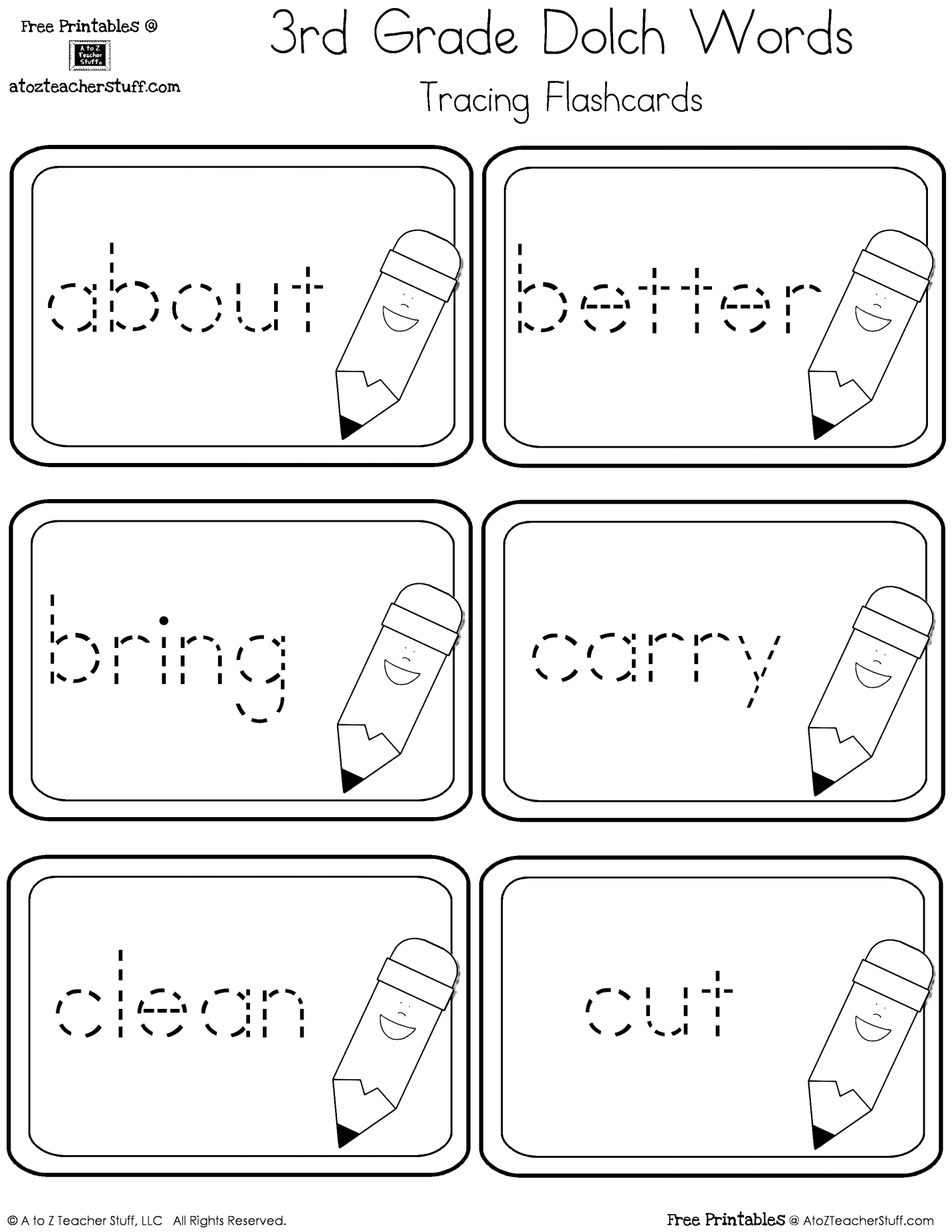Third Grade Dolch Sight Words Tracing Flashcards A To Z Teacher Stuff
