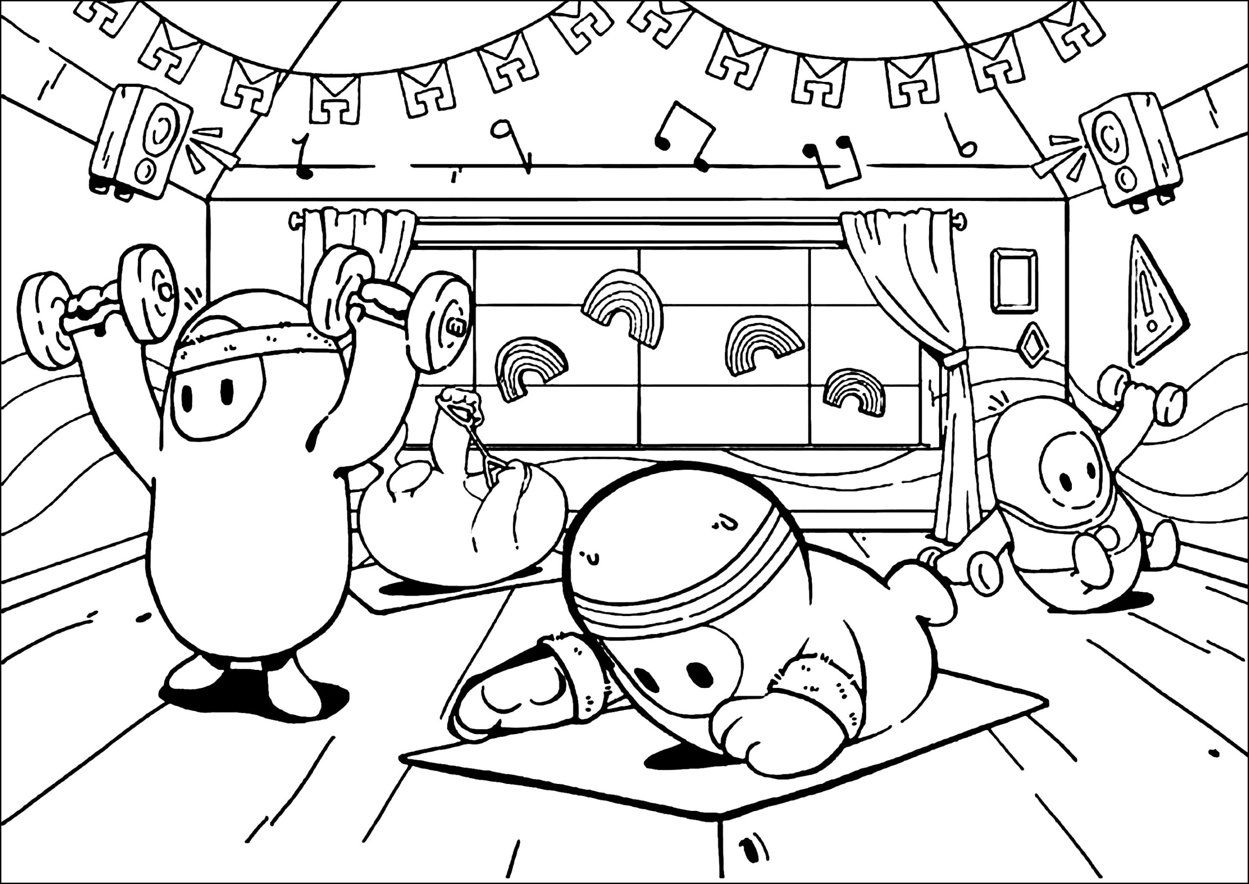 Together For A Workout Fall Guys Coloring Pages