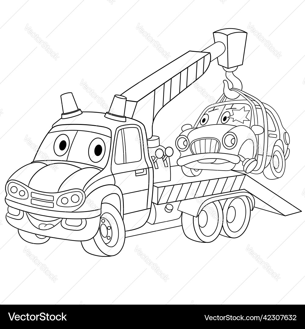 Tow Truck Coloring Page For Kids Royalty Free Vector VectorStock