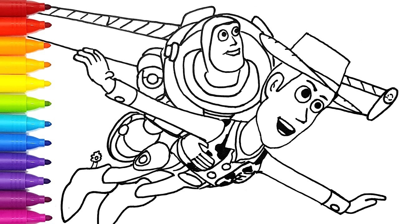 TOY STORY 4 Buzz Lightyear Flies With Sheriff Woody Drawing And Coloring Pages For Kids YouTube