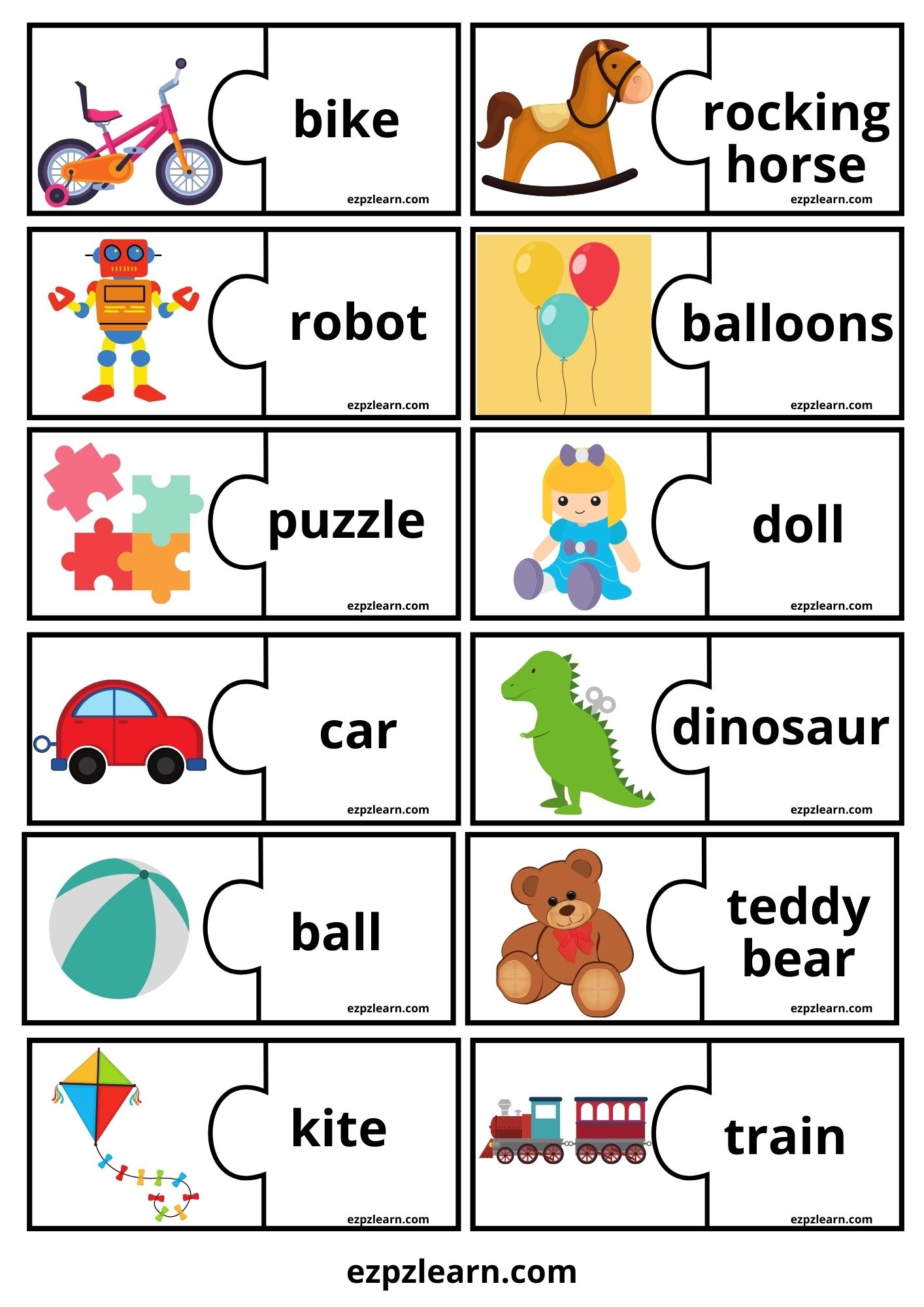 Toys Word Match Game Ezpzlearn