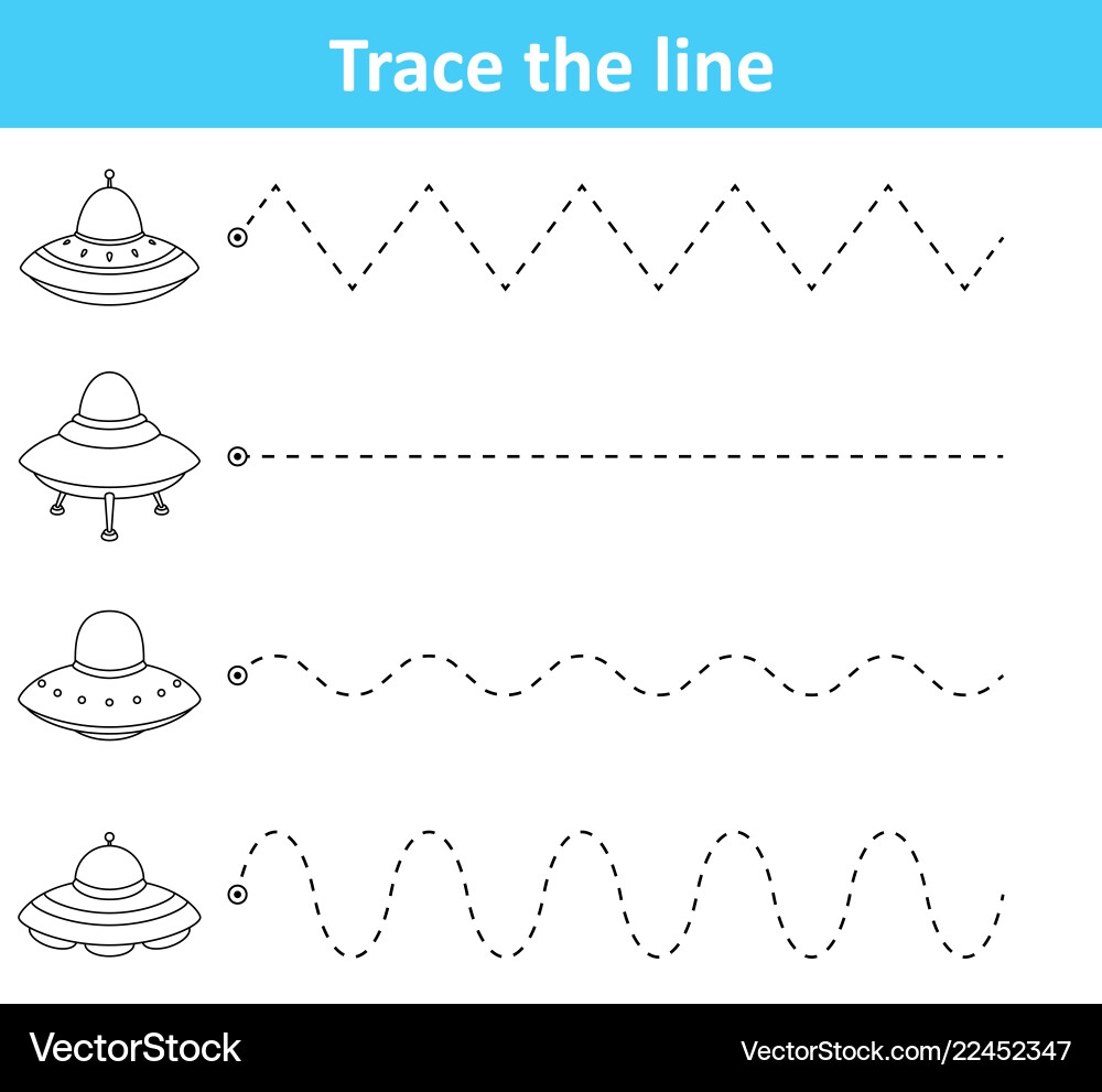 Trace Line Worksheet For Preschool Kids With Space Royalty Free Vector VectorStock