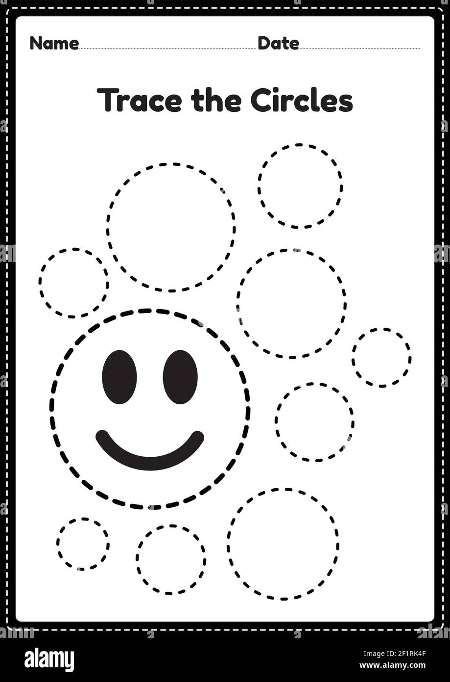 Trace The Circle Worksheet For Kindergarten And Preschoolers Kids For Educational Activities In A Printable Illustration Stock Vector Image Art Alamy