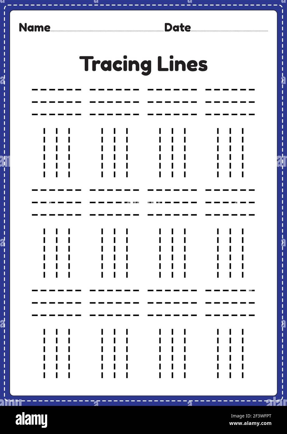 Tracing Lines Worksheet For Kindergarten And Preschool Kids For Educational Activities In A Printable Illustration Stock Vector Image Art Alamy