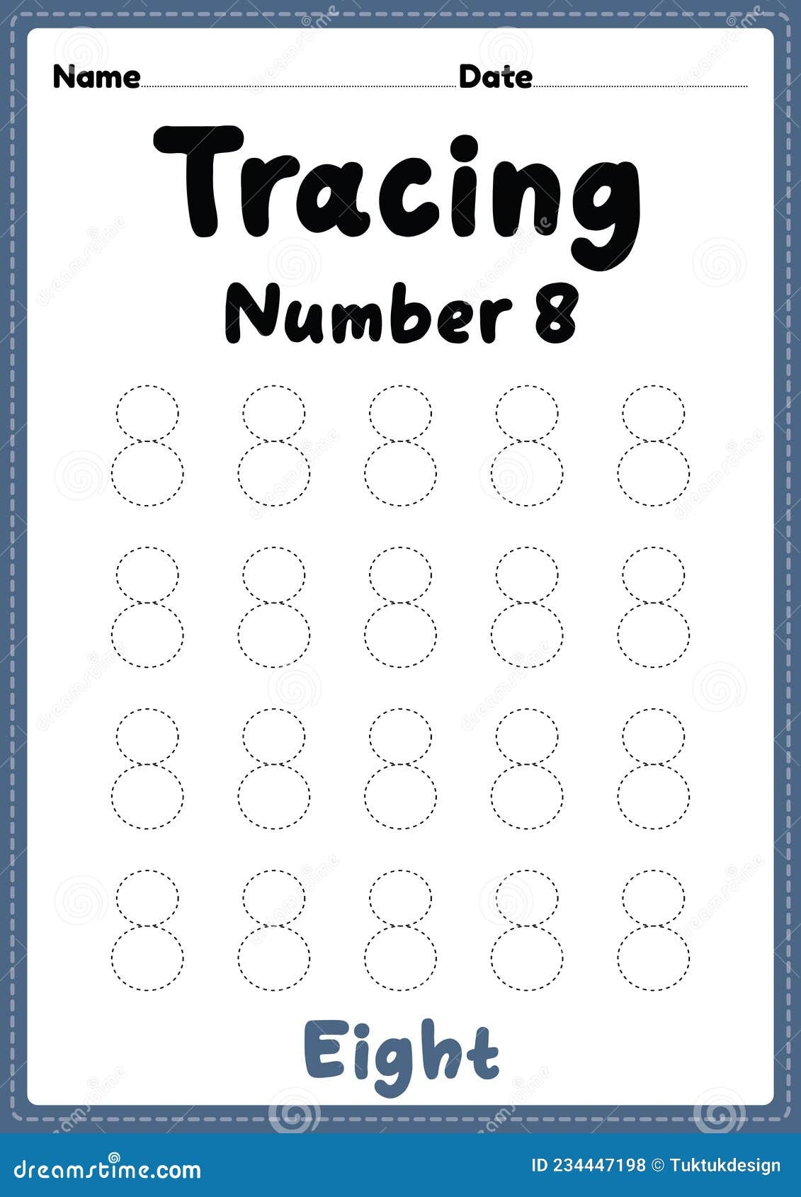 Tracing Number 8 Worksheet For Kindergarten Preschool And Montessori Kids For Learning Numbers And Handwriting Practice Stock Illustration Illustration Of Learn Student 234447198