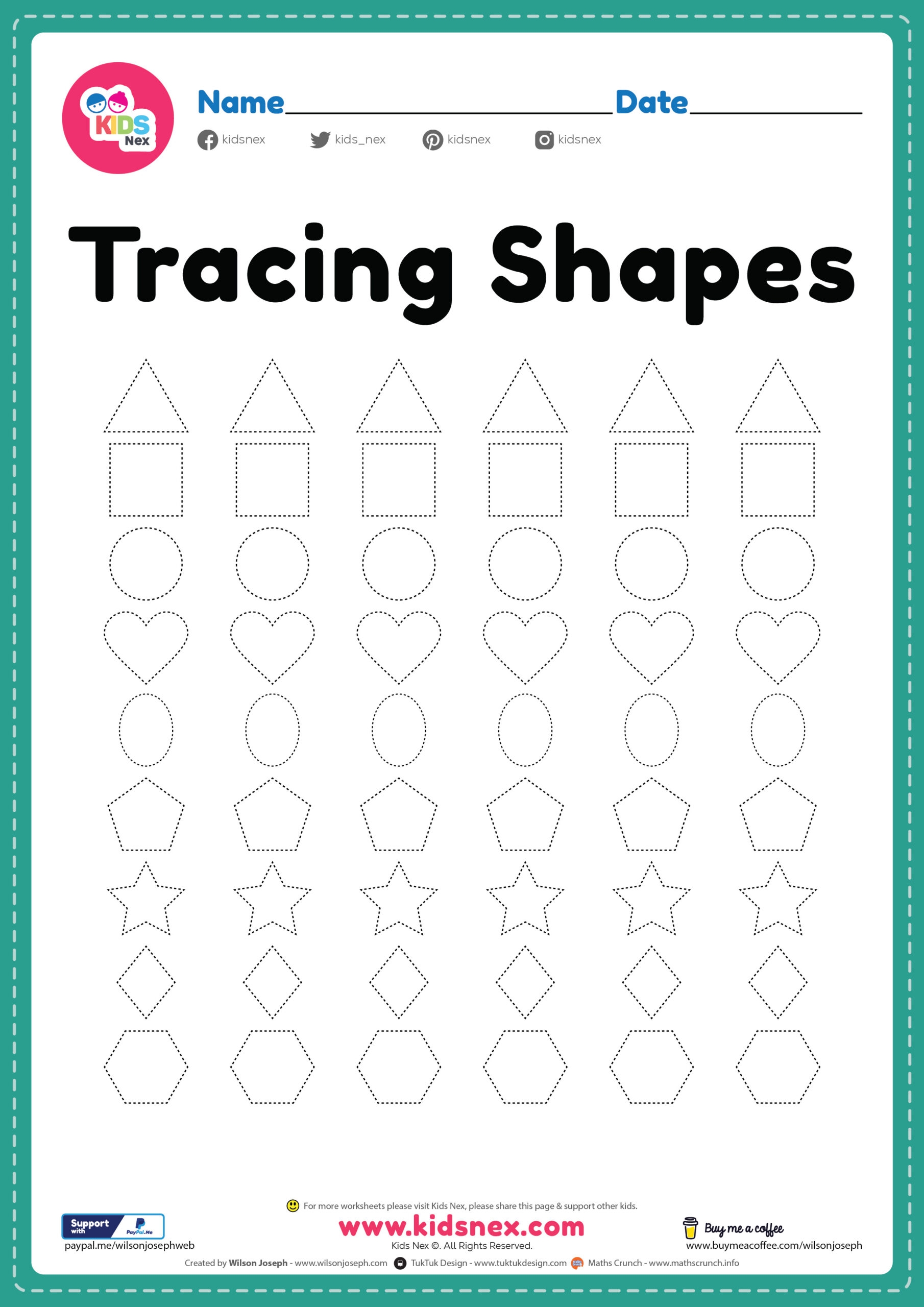 Tracing Shapes Worksheet For Kids Free Printable PDF