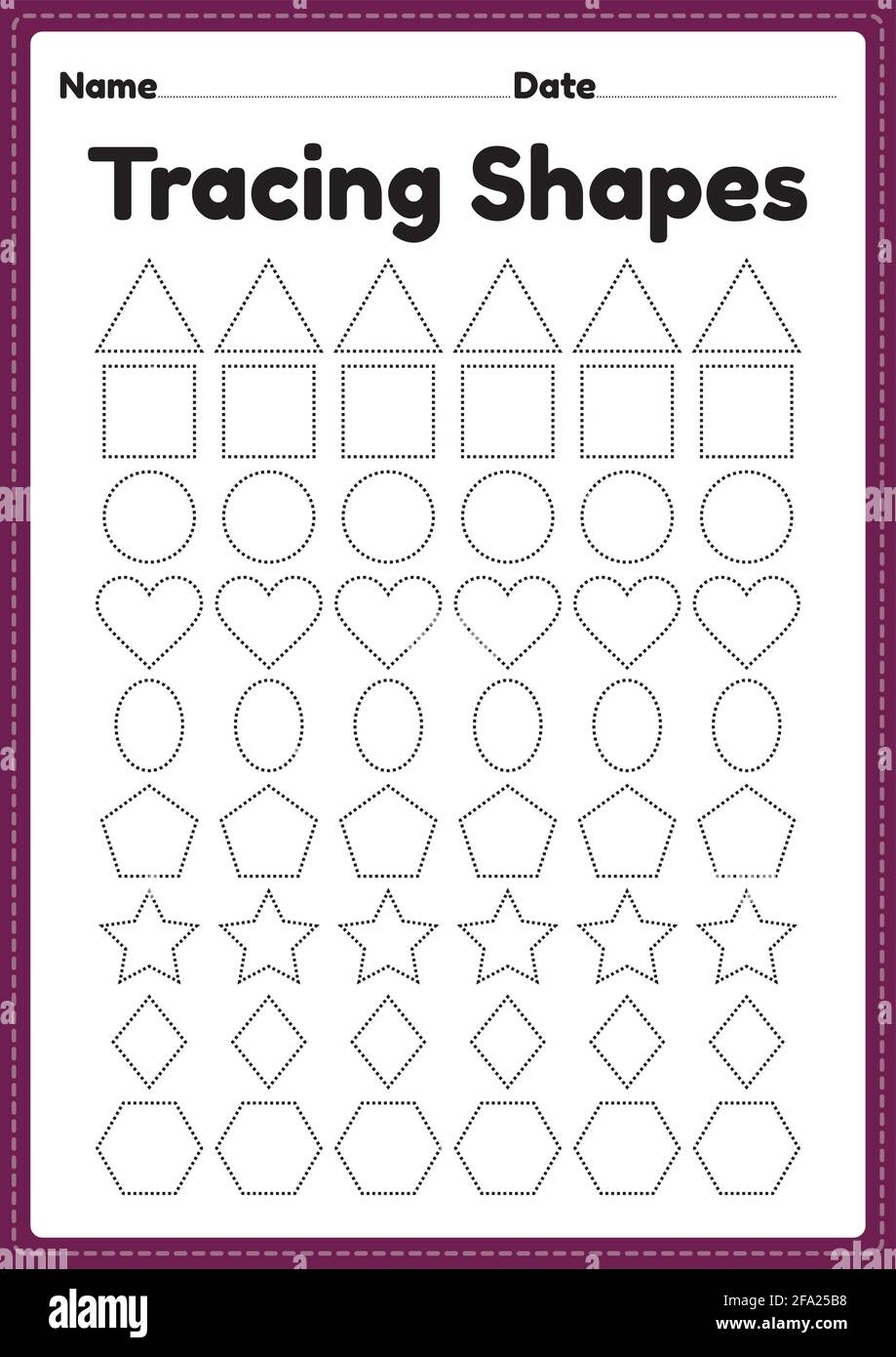 Tracing Shapes Worksheet For Kindergarten And Preschool Kids For Handwriting Practice And Educational Activities In A Printable Page Illustration Stock Vector Image Art Alamy
