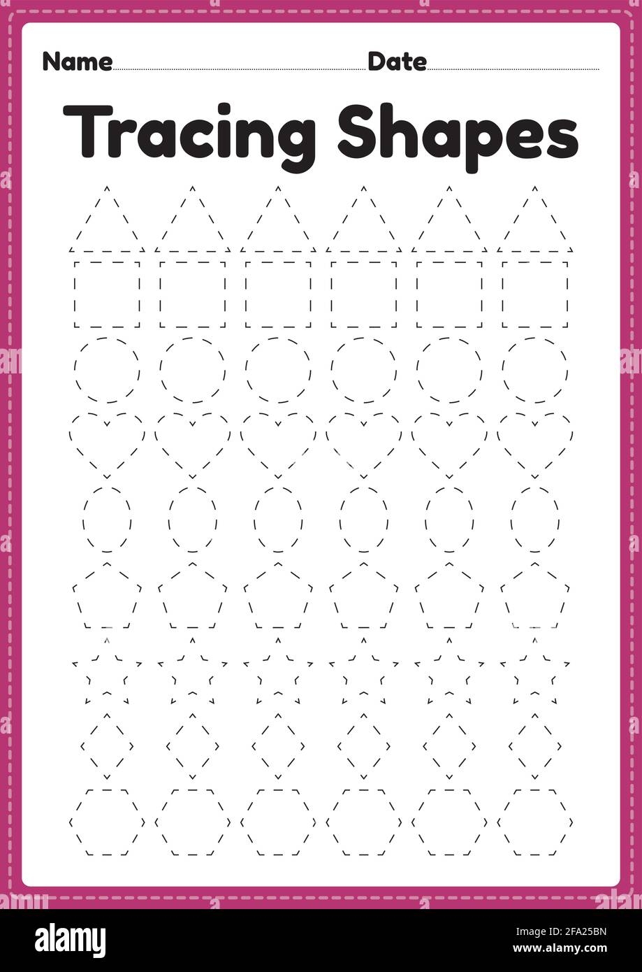 Tracing Shapes Worksheet For Kindergarten And Preschool Kids For Handwriting Practice And Educational Activities In A Printable Page Illustration Stock Vector Image Art Alamy