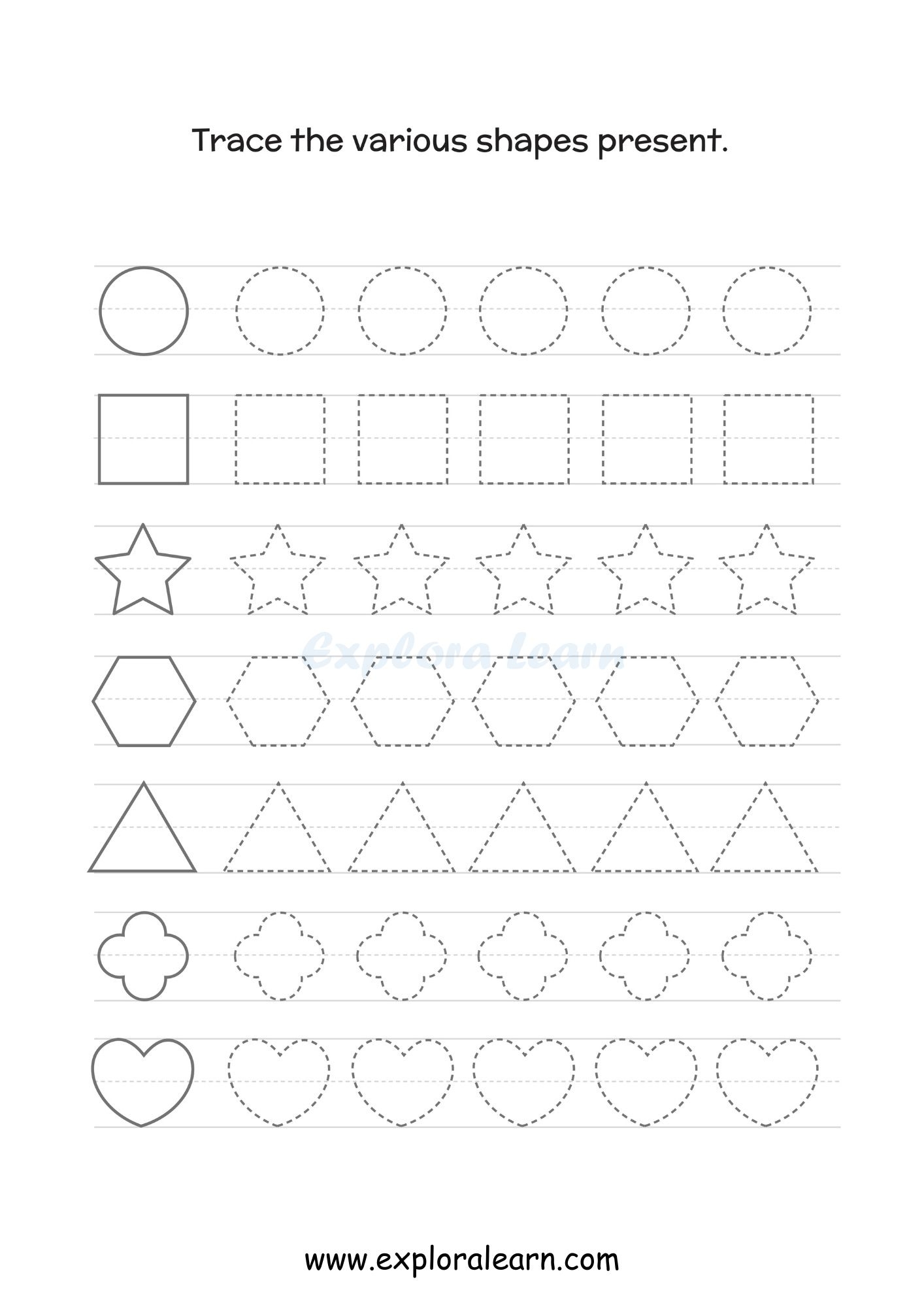 Tracing Shapes Worksheets For Preschool And Kindergarten 2 To 6 Years Kids