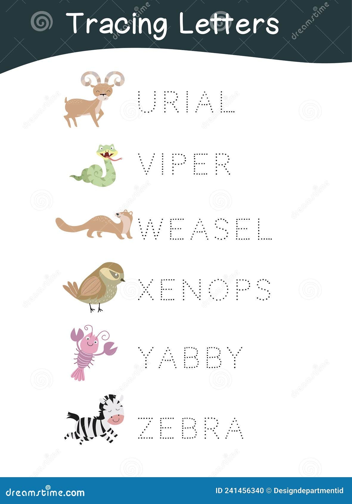 Tracing The Animal s Names For Preschool Worksheet Stock Vector Illustration Of Motoric Tracing 241456340