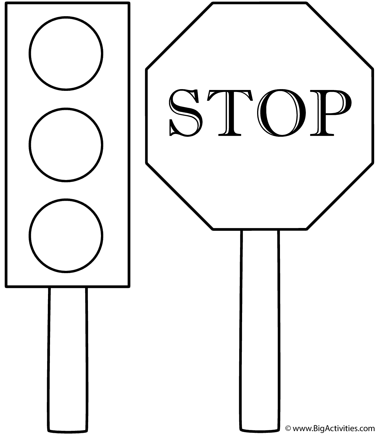 Traffic Light And Stop Sign Coloring Page Safety
