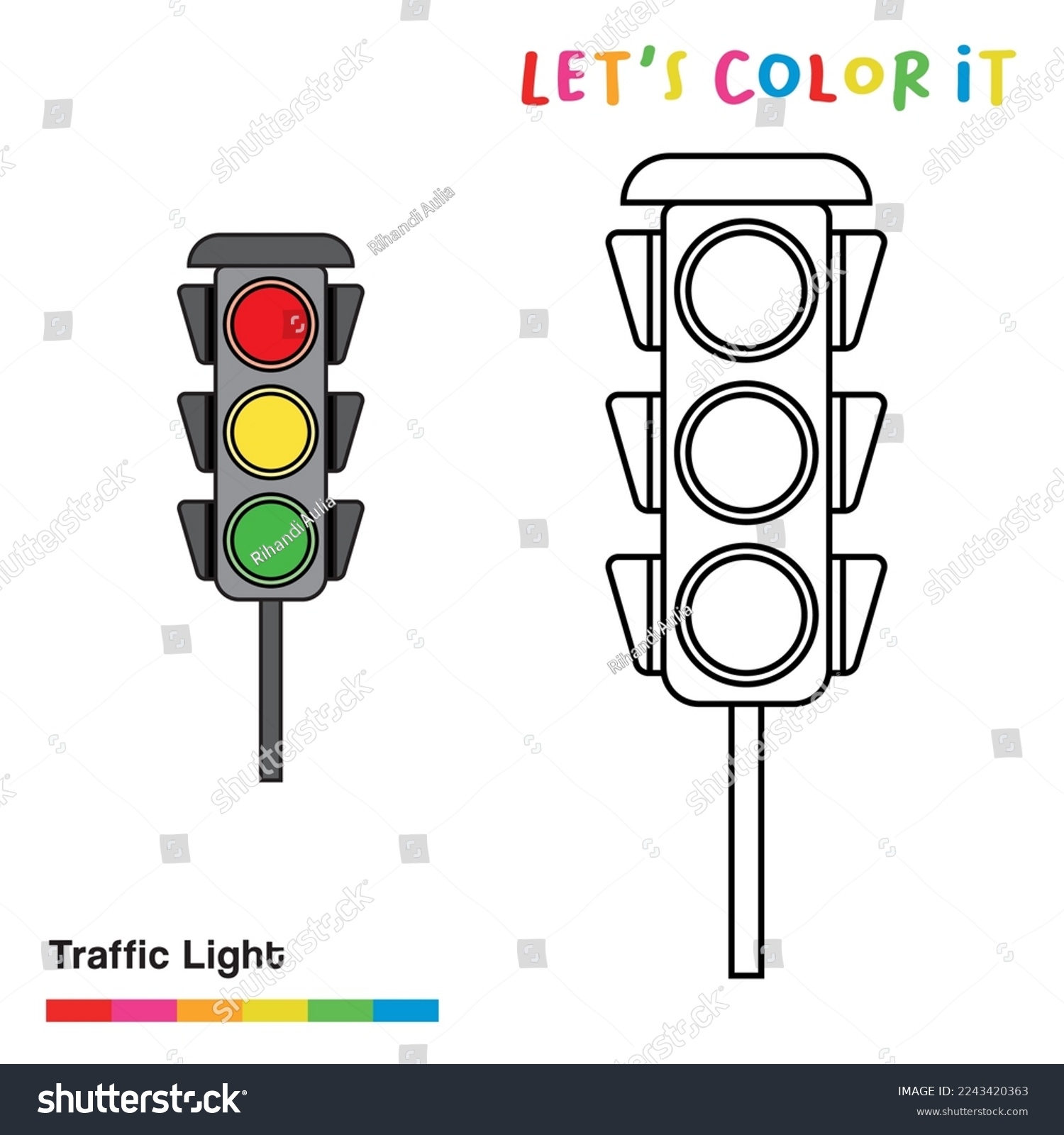 Traffic Light Coloring Page Kids Guidelines Stock Vector Royalty Free 2243420363 Shutterstock