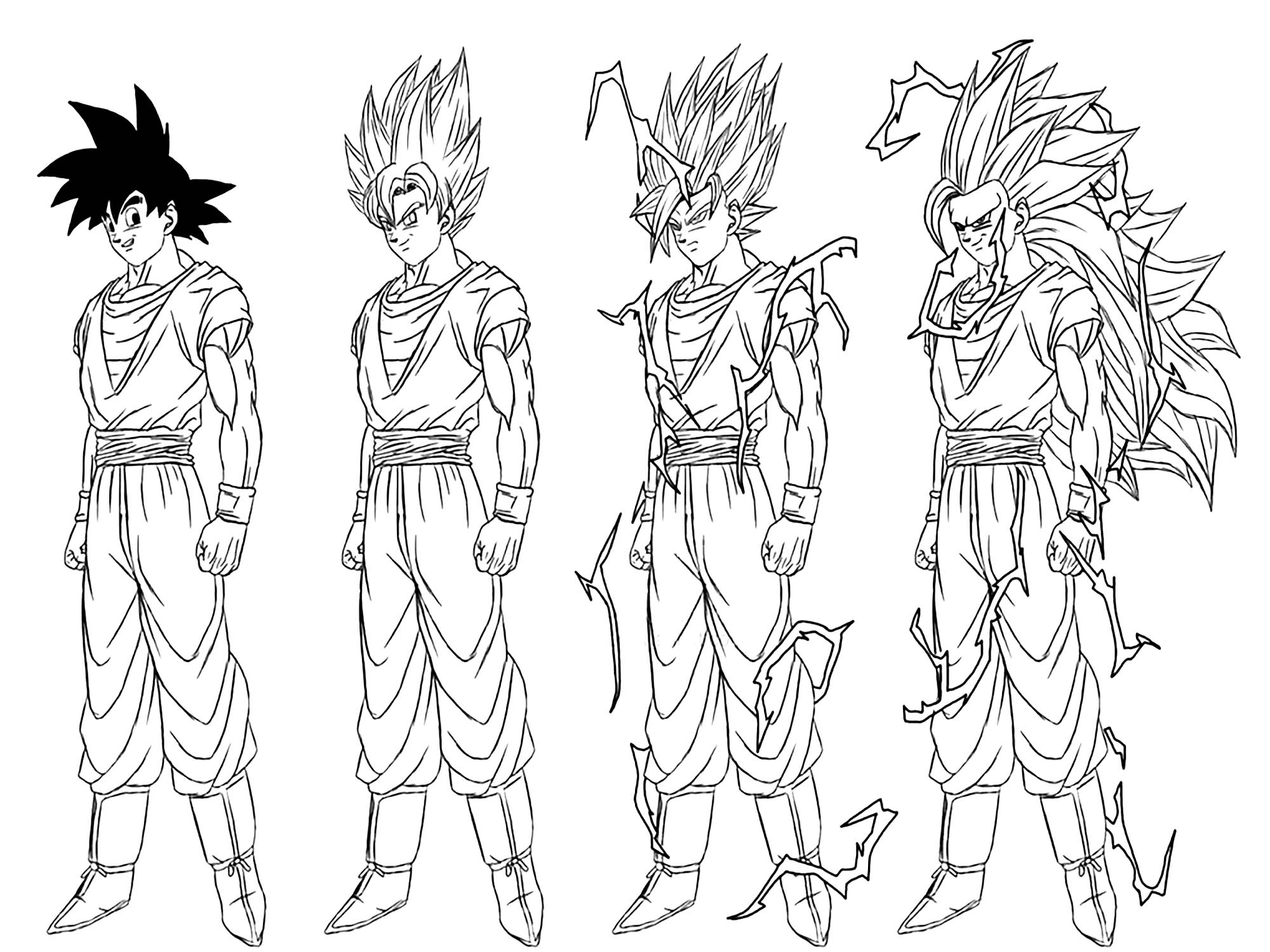 Transformation From Songoku To Son Goku Super Saiyajin 3 Dragon Ball Coloring Pages