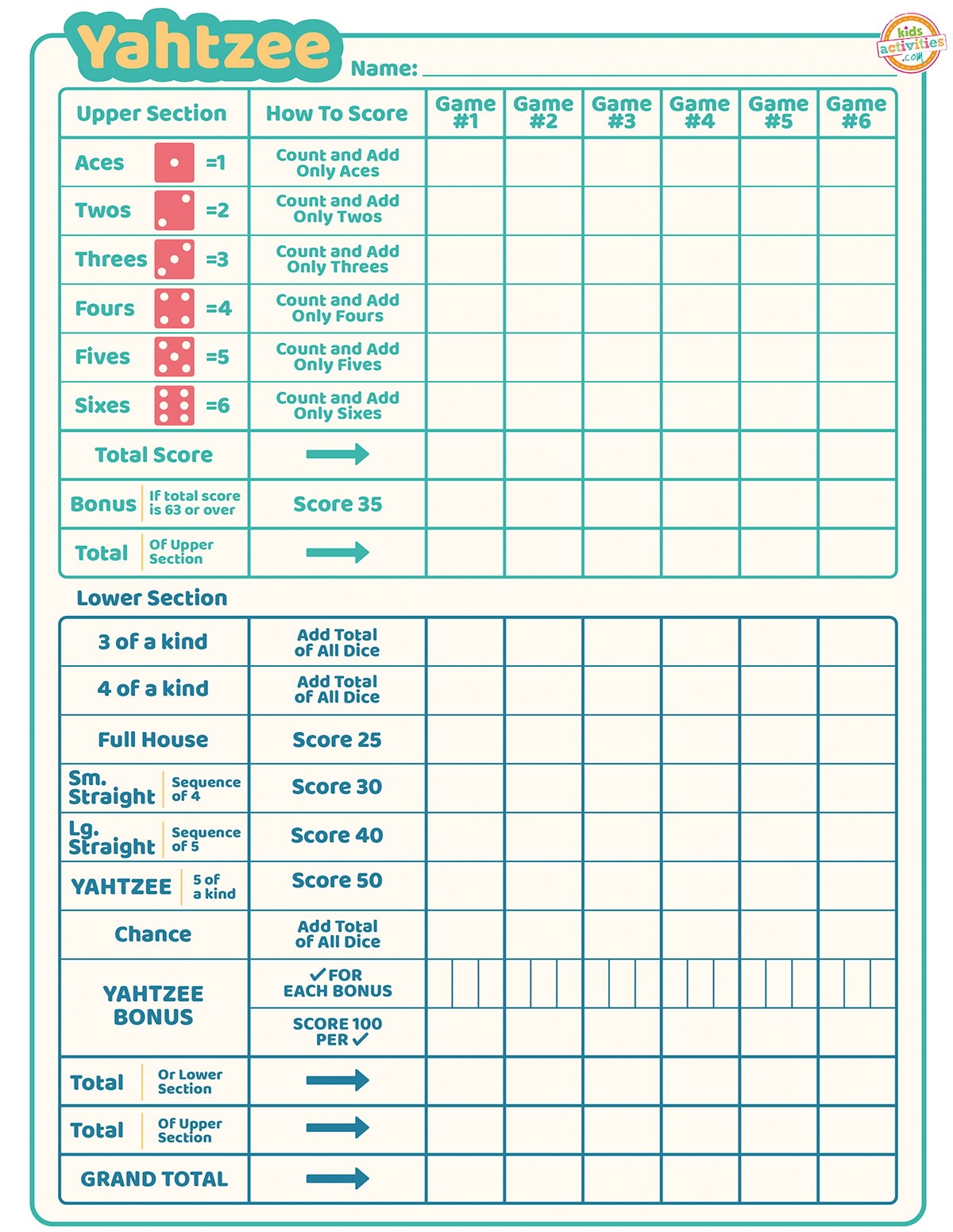 Travel Games Printable Large Yahtzee Score Sheets Travel Yahtzee Travel Games Printable Large Yahtzee Score Sheets Travel Yahtzee