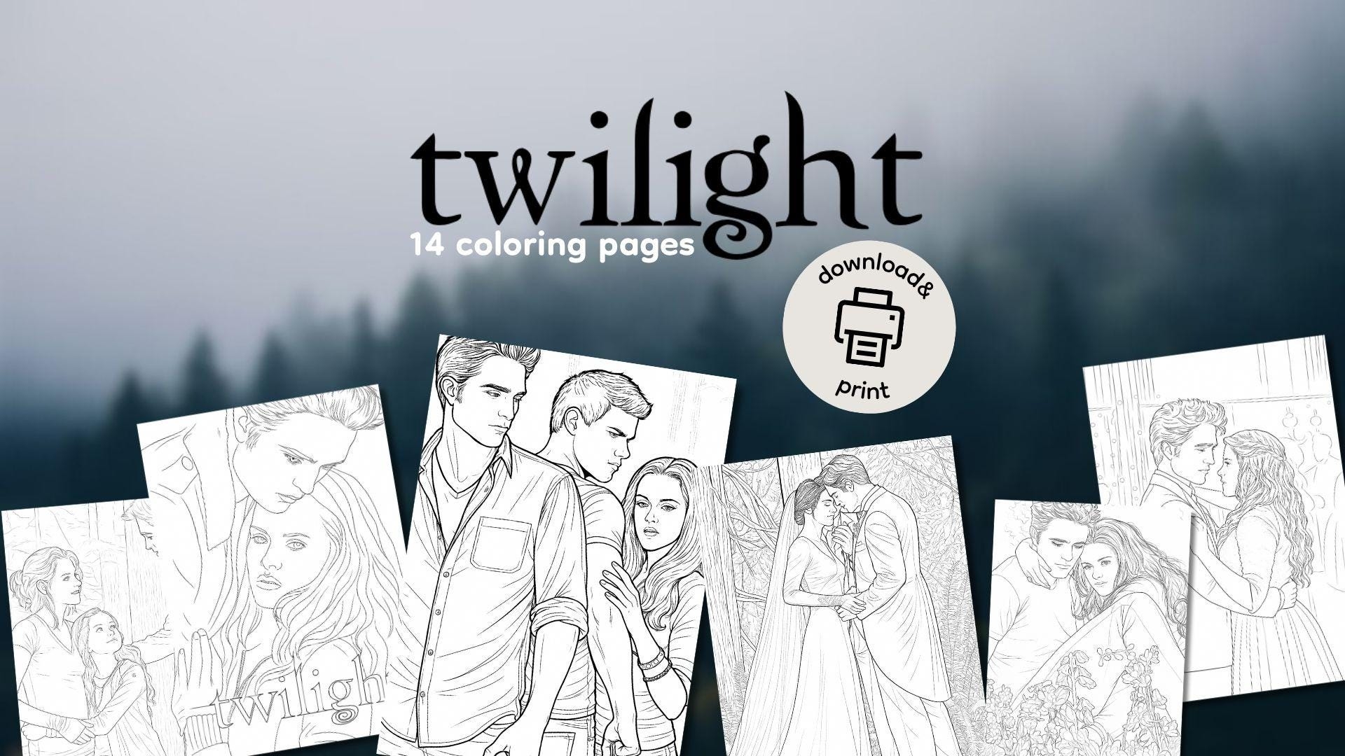Twilight Coloring Book Pages Fantasy Vampire Printable Edward Bella Jacob Art Gift PDF Digital Download Teen Funny Adult Coloring Etsy Israel