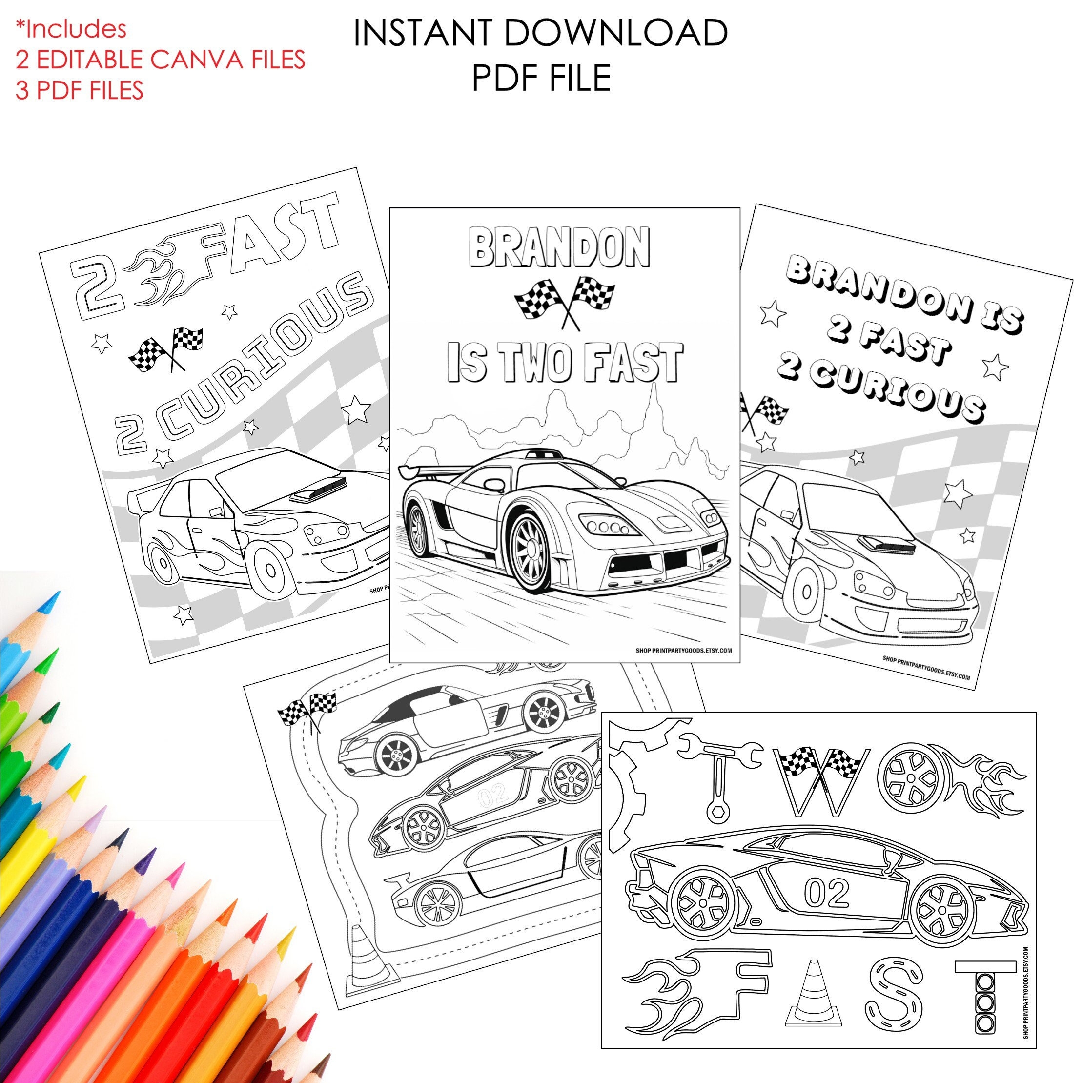 Two Fast Birthday Party Coloring Pages need Four Speed Decor Cars Coloring Pages 2 Fast Race Car Birthday Etsy Sweden