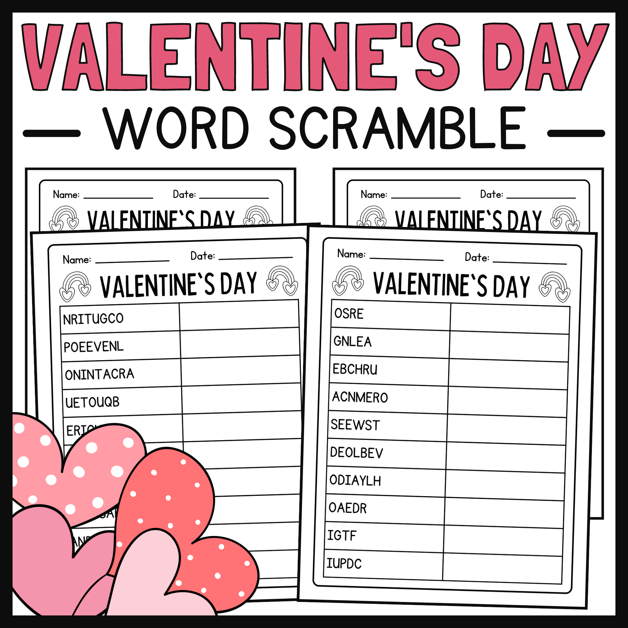 Valentine s Day Word Scramble Valentine s Day Activities Valentine Games Made By Teachers