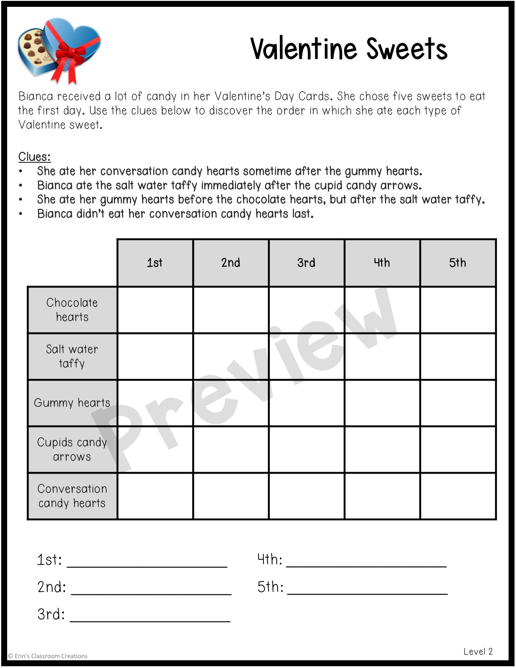 Valentines Day Logic Puzzles Made By Teachers Valentines Day Logic Puzzles Made By Teachers