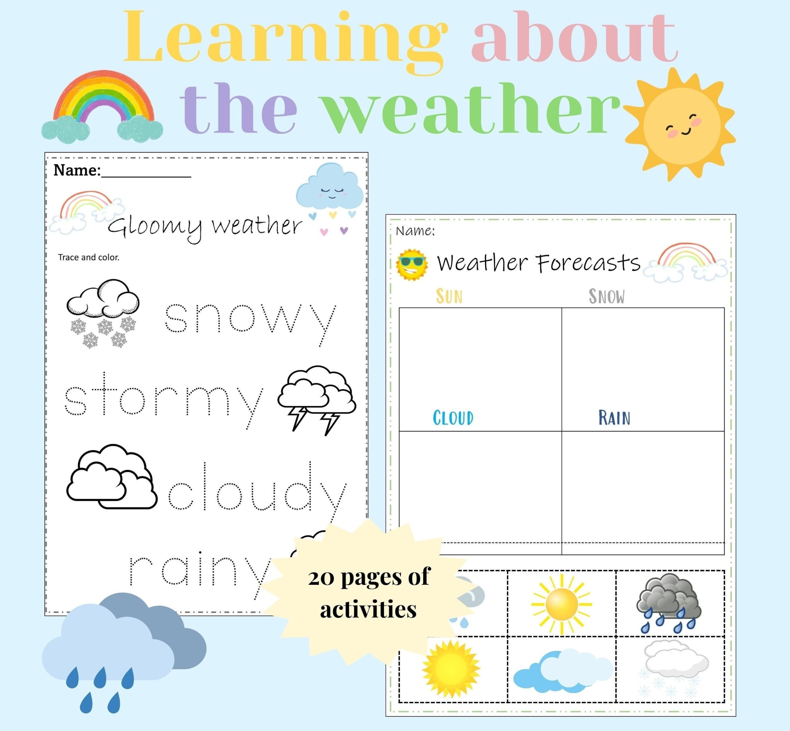 Weather Activity Worksheets Printable Weather Vocabulary Worksheets For Kindergarten Fine Motor Skills Etsy