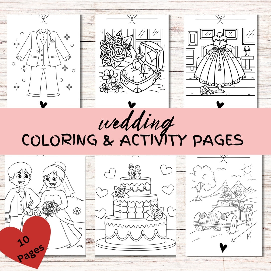 Wedding Coloring Activity Book For Kids 10 Pages Etsy