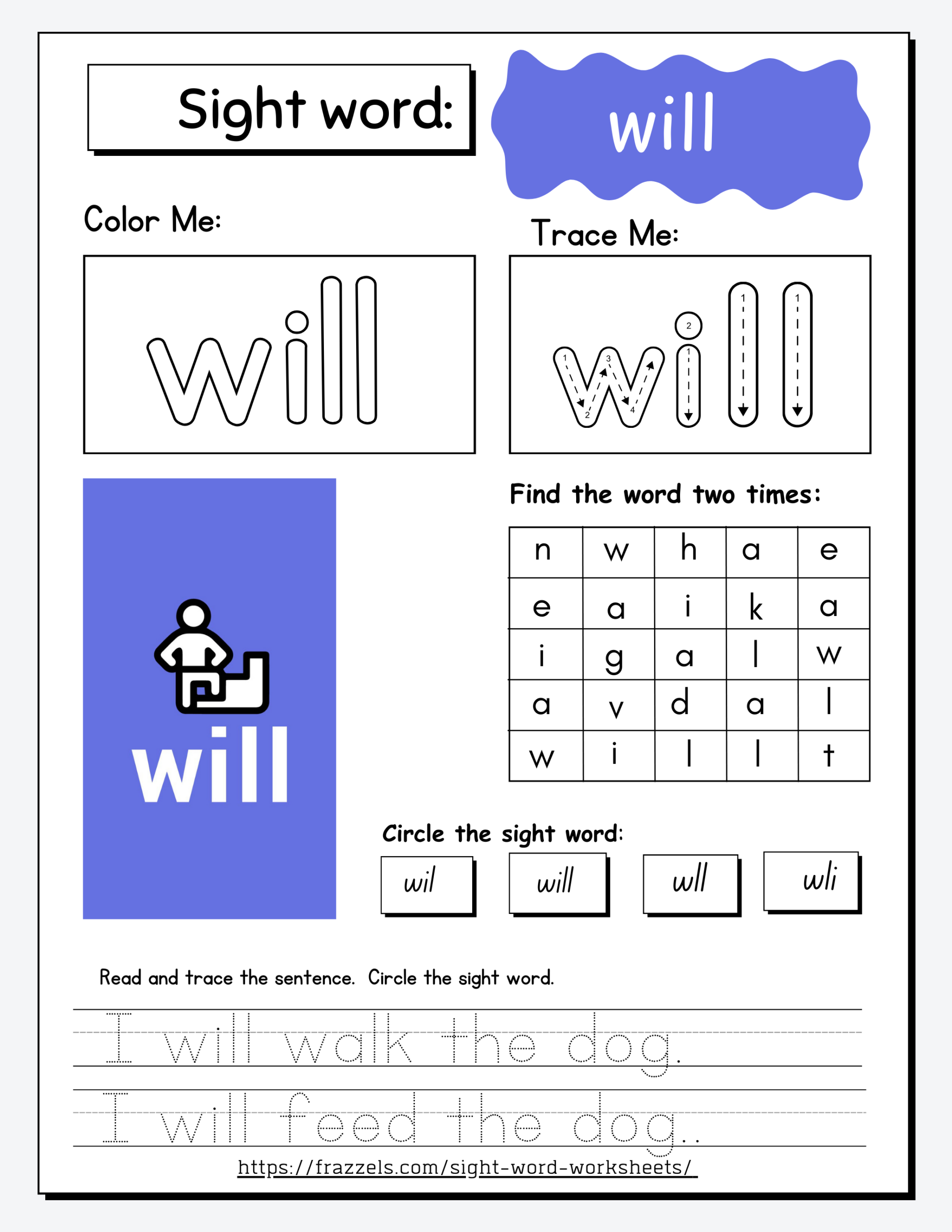Will FREE Sight Word Worksheet Frazzels