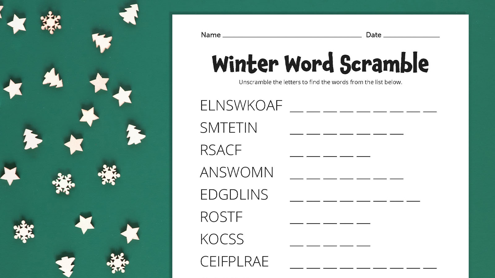 Winter Word Scramble Free Printable Worksheet Plus Answer Key