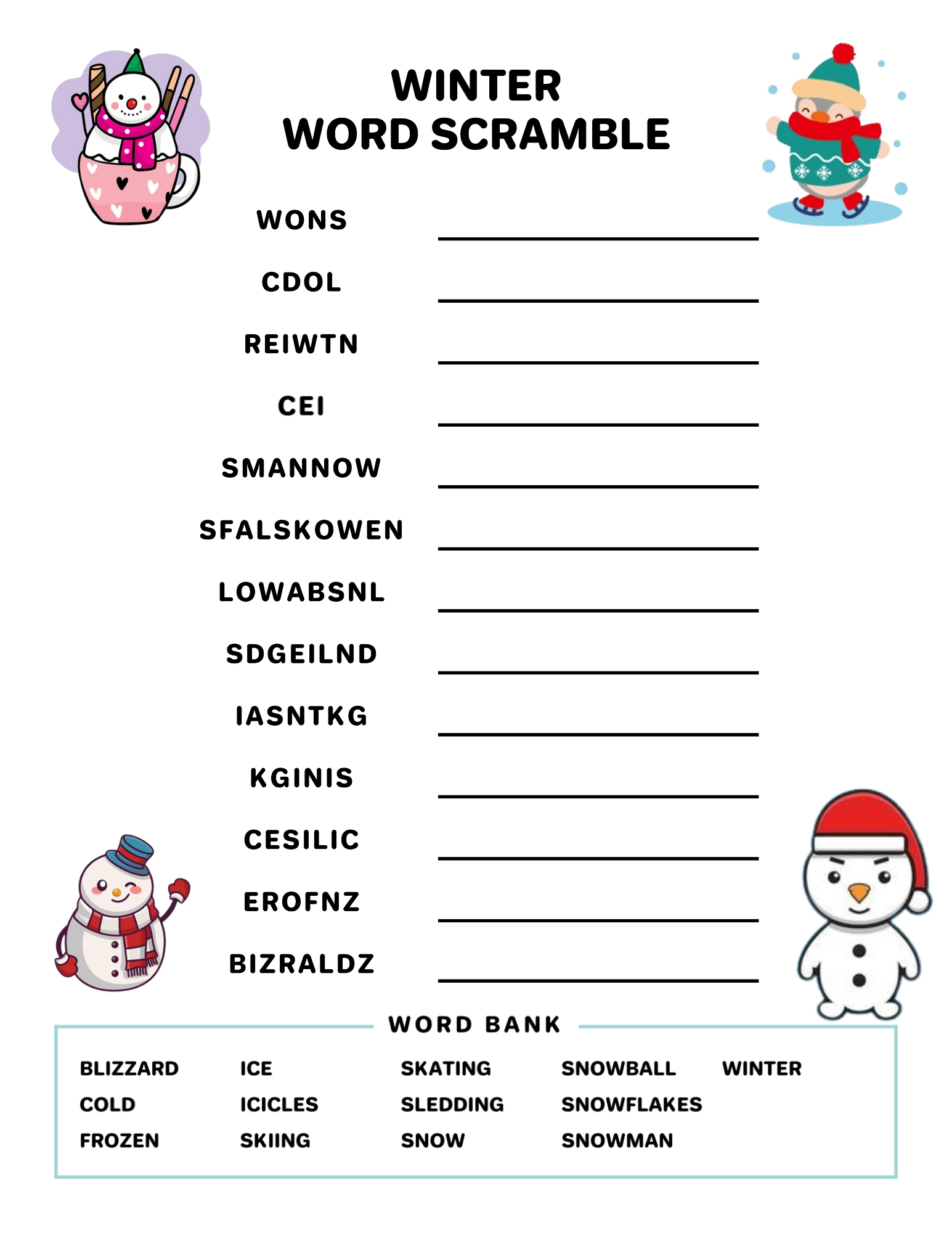 unscramble words worksheet