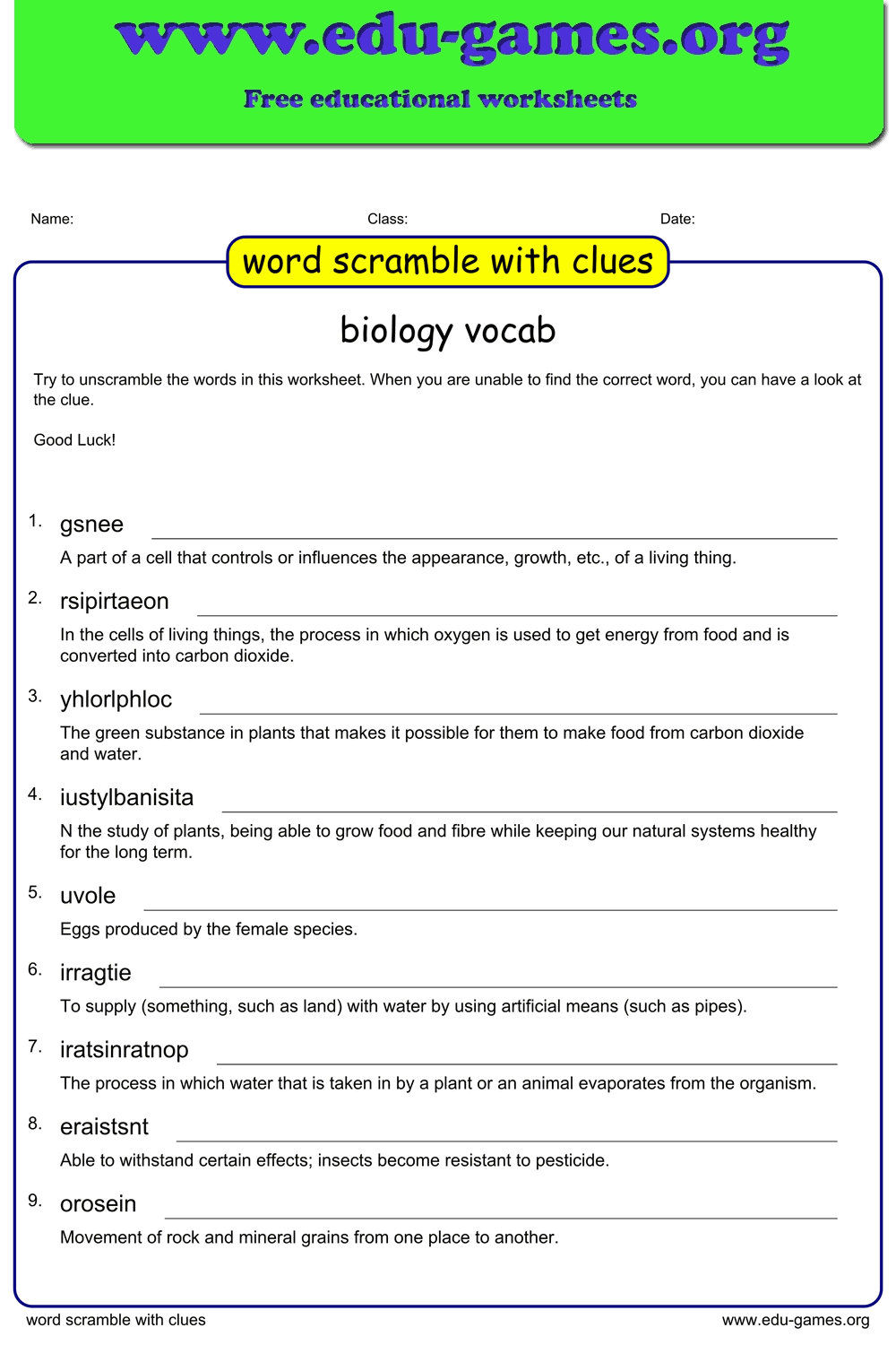 Word Scramble With Clue Maker Free Printable Worksheets