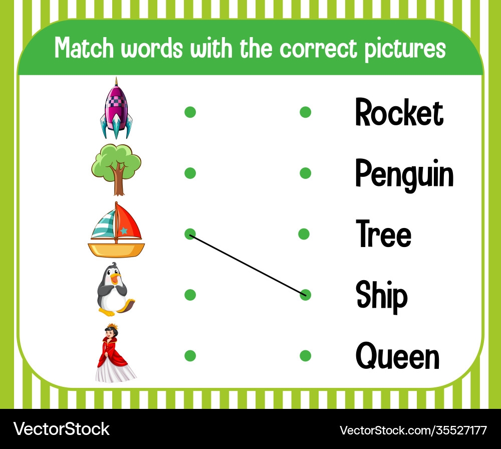 Word To Picture Matching Worksheet For Children Royalty Free Vector VectorStock