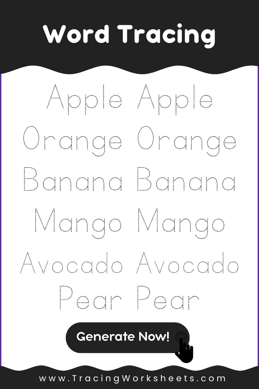 Word Tracing Worksheets Generator Free Printable
